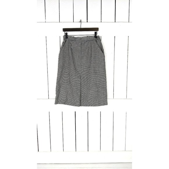 Vintage Russ black white hounds tooth paid pocket wool mid length pencil skirt - Picture 1 of 5